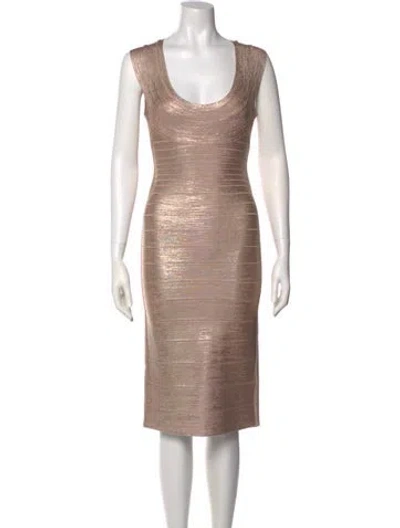 Pre-owned Herve Leger Scoop Neck Knee-length Dress