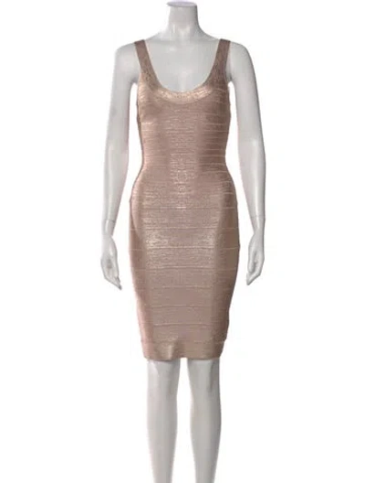 Pre-owned Herve Leger Scoop Neck Knee-length Dress
