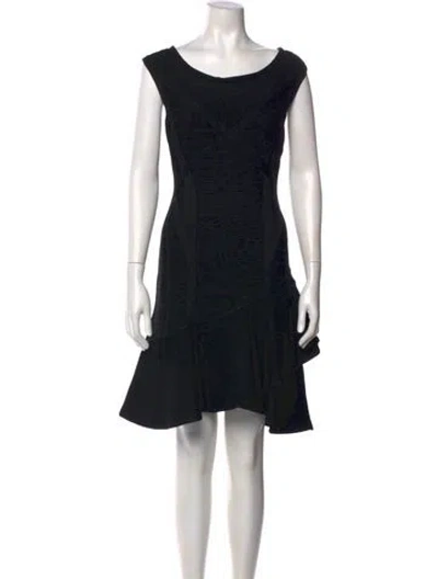 Pre-owned Herve Leger Scoop Neck Knee-length Dress In Black