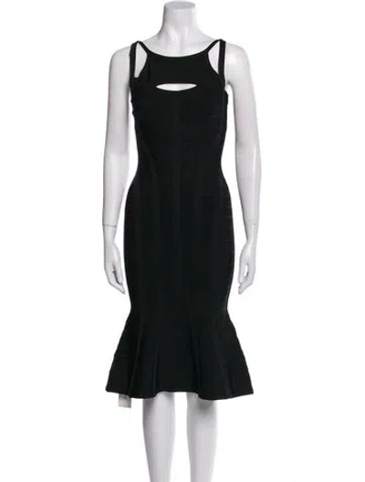 Pre-owned Herve Leger Scoop Neck Knee-length Dress In Black