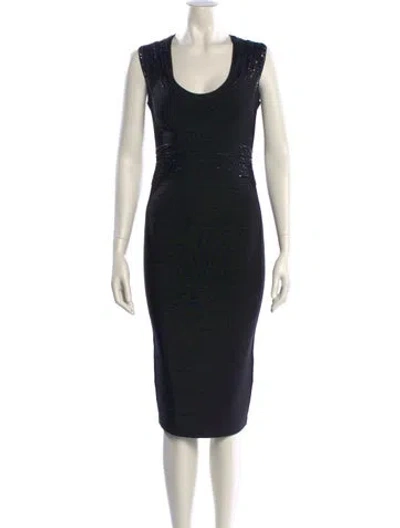 Pre-owned Herve Leger Scoop Neck Knee-length Dress In Black