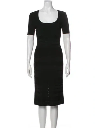 Pre-owned Herve Leger Scoop Neck Knee-length Dress In Black
