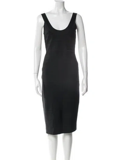 Pre-owned Herve Leger Scoop Neck Knee-length Dress In Black