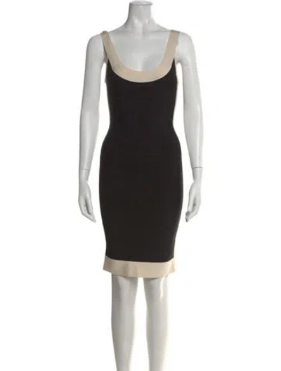 Pre-owned Herve Leger Scoop Neck Knee-length Dress In Black