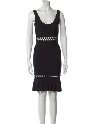 Pre-owned Herve Leger Scoop Neck Knee-length Dress In Black