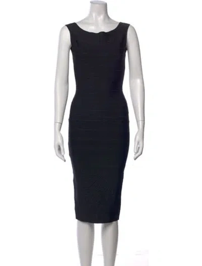 Pre-owned Herve Leger Scoop Neck Knee-length Dress In Black
