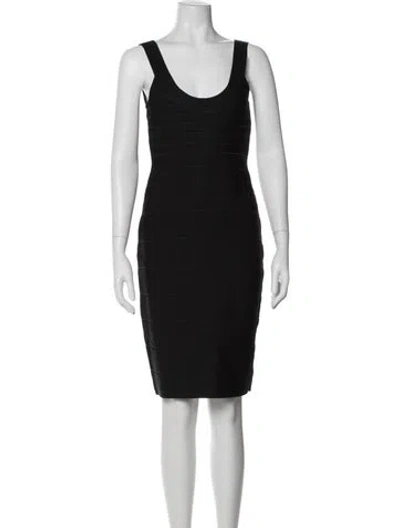 Pre-owned Herve Leger Scoop Neck Knee-length Dress In Black