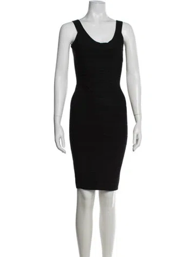 Pre-owned Herve Leger Scoop Neck Knee-length Dress In Black