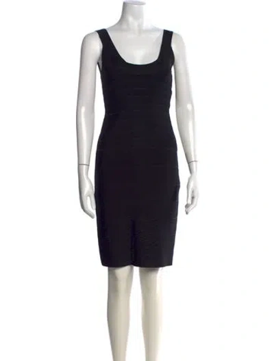 Pre-owned Herve Leger Scoop Neck Knee-length Dress In Black