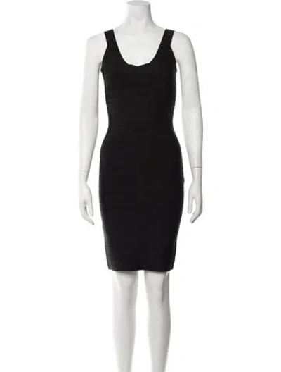 Pre-owned Herve Leger Scoop Neck Knee-length Dress In Black