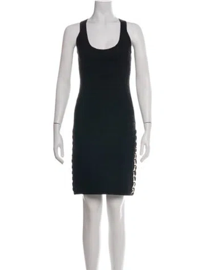Pre-owned Herve Leger Scoop Neck Knee-length Dress In Black/gold