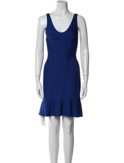 Pre-owned Herve Leger Scoop Neck Knee-length Dress In Blue