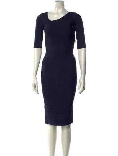 Pre-owned Herve Leger Scoop Neck Knee-length Dress In Blue