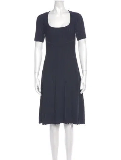 Pre-owned Herve Leger Scoop Neck Knee-length Dress In Blue