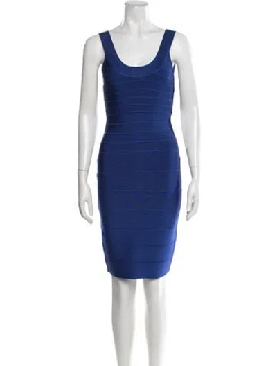 Pre-owned Herve Leger Scoop Neck Knee-length Dress In Blue