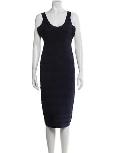 Pre-owned Herve Leger Scoop Neck Knee-length Dress In Blue