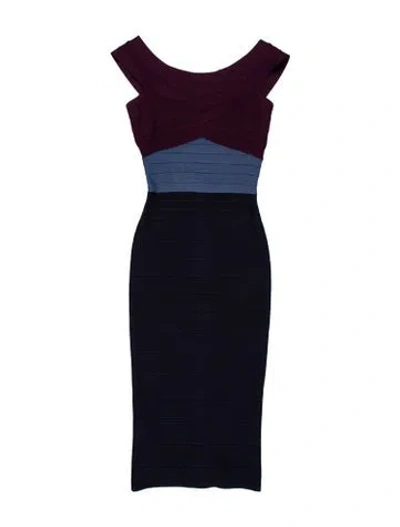 Pre-owned Herve Leger Scoop Neck Knee-length Dress In Blue
