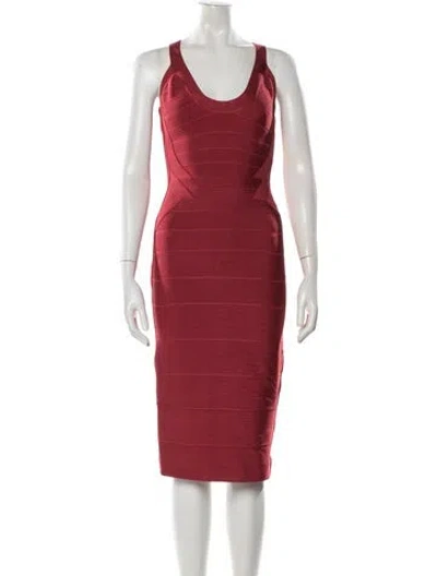 Pre-owned Herve Leger Scoop Neck Knee-length Dress In Burgundy
