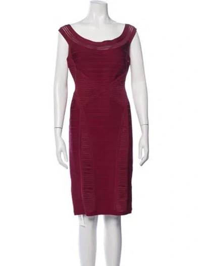 Pre-owned Herve Leger Scoop Neck Knee-length Dress In Burgundy