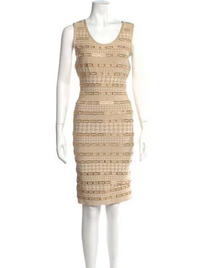 Pre-owned Herve Leger Scoop Neck Knee-length Dress In Gold