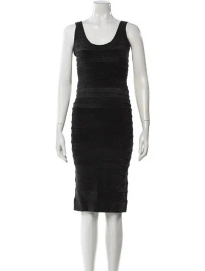 Pre-owned Herve Leger Scoop Neck Knee-length Dress In Gray