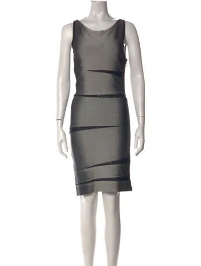 Pre-owned Herve Leger Scoop Neck Knee-length Dress In Multicolor