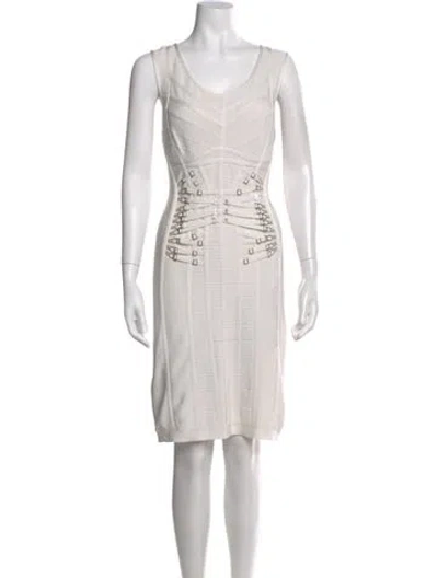 Pre-owned Herve Leger Scoop Neck Knee-length Dress In Neutral