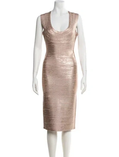 Pre-owned Herve Leger Scoop Neck Knee-length Dress In Neutral