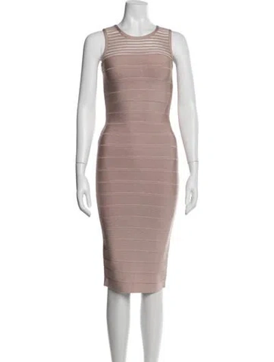 Pre-owned Herve Leger Scoop Neck Knee-length Dress In Neutral