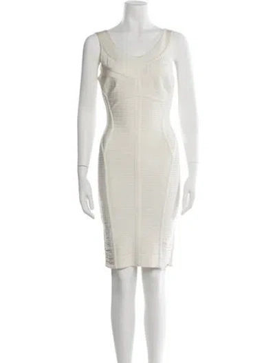 Pre-owned Herve Leger Scoop Neck Knee-length Dress In Neutrals