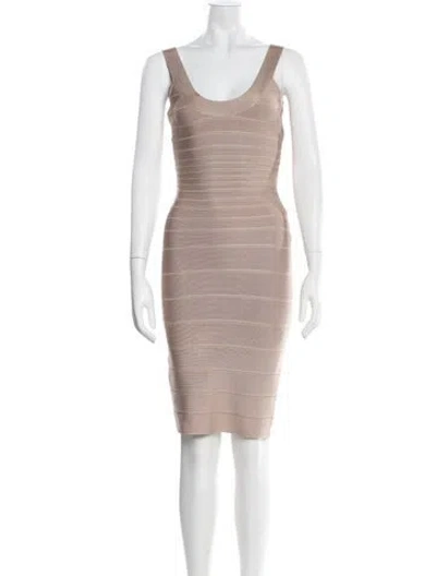 Pre-owned Herve Leger Scoop Neck Knee-length Dress In Neutrals