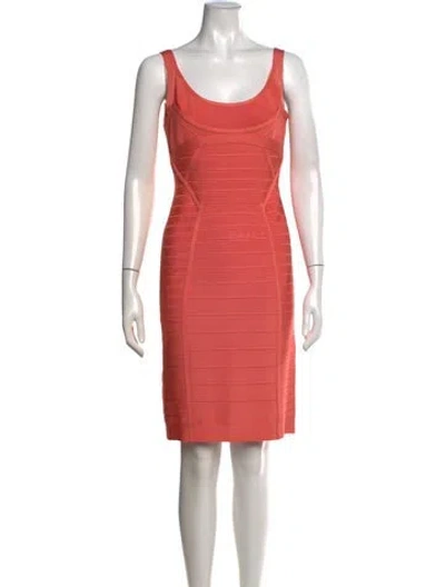 Pre-owned Herve Leger Scoop Neck Knee-length Dress In Orange