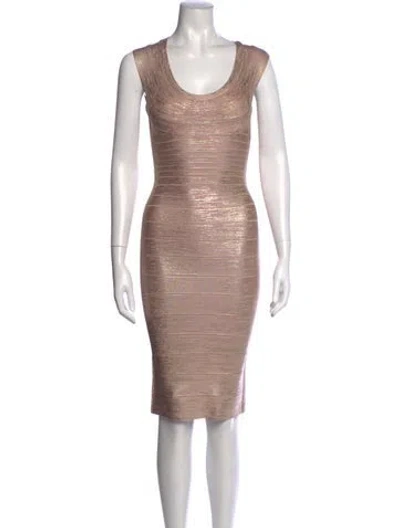 Pre-owned Herve Leger Scoop Neck Knee-length Dress In Pink