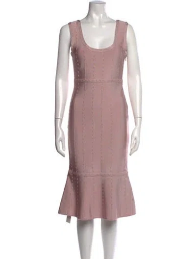 Pre-owned Herve Leger Scoop Neck Knee-length Dress In Pink