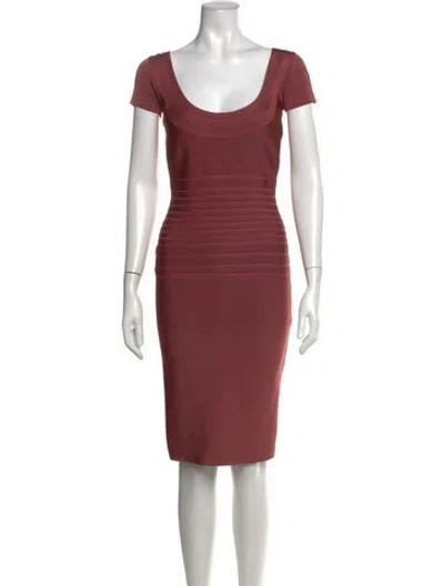 Pre-owned Herve Leger Scoop Neck Knee-length Dress In Pink