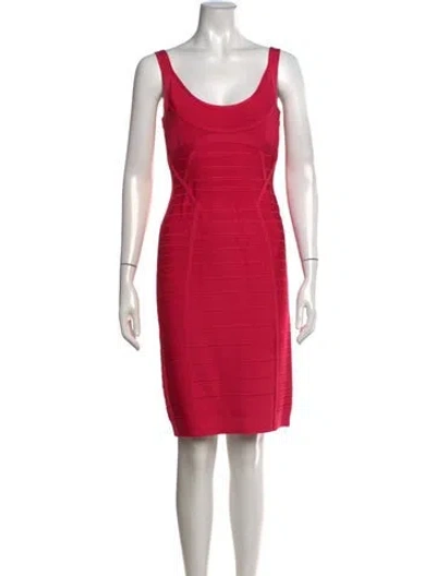 Pre-owned Herve Leger Scoop Neck Knee-length Dress In Pink