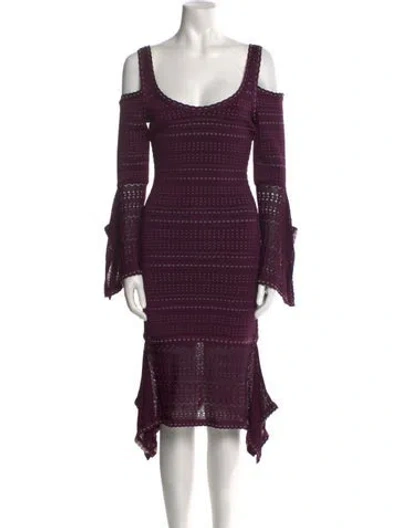 Pre-owned Herve Leger Scoop Neck Knee-length Dress In Purple