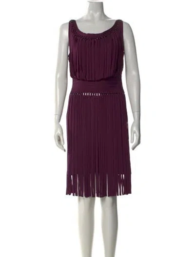 Pre-owned Herve Leger Scoop Neck Knee-length Dress In Purple