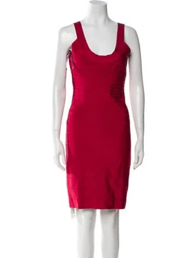 Pre-owned Herve Leger Scoop Neck Knee-length Dress In Red