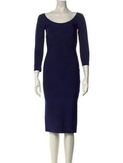 Pre-owned Herve Leger Scoop Neck Knee-length Dress W/ Tags In Blue