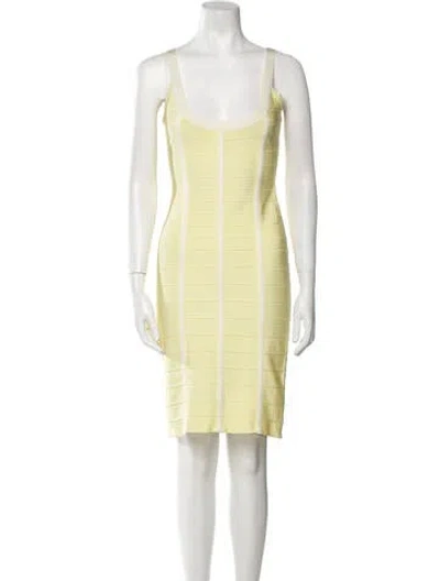 Pre-owned Herve Leger Scoop Neck Knee-length Dress In Yellow