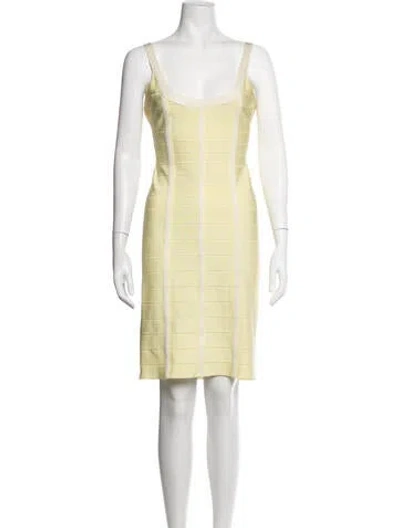 Pre-owned Herve Leger Scoop Neck Knee-length Dress In Yellow