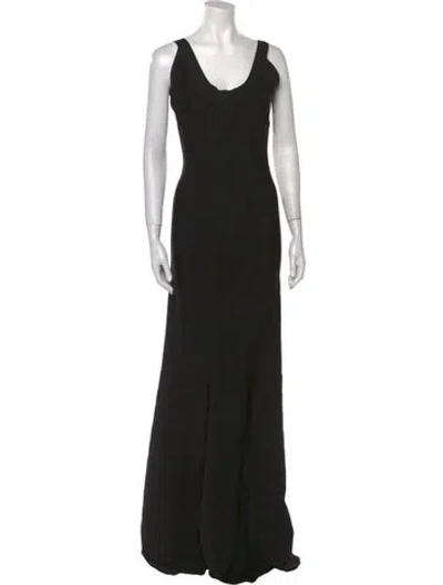 Pre-owned Herve Leger Scoop Neck Long Dress In Black