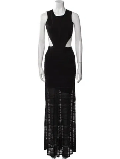 Pre-owned Herve Leger Scoop Neck Long Dress In Black