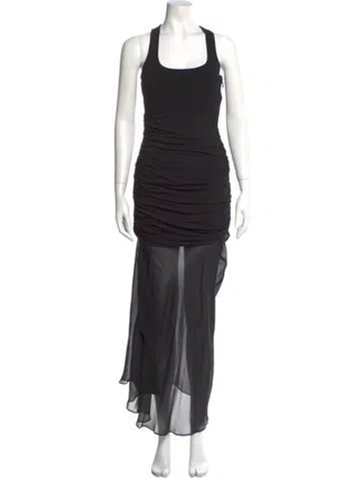 Pre-owned Herve Leger Scoop Neck Long Dress In Black