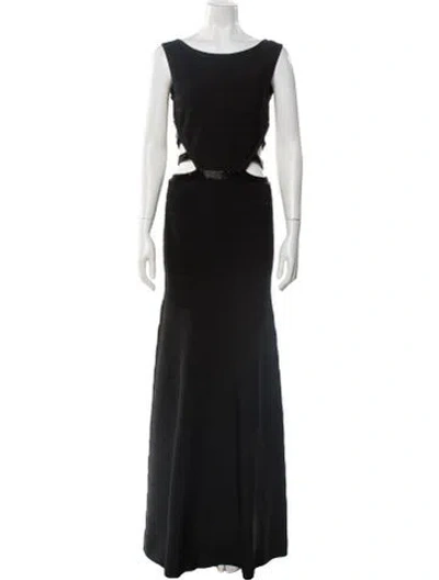 Pre-owned Herve Leger Scoop Neck Long Dress In Black