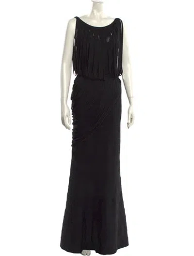 Pre-owned Herve Leger Scoop Neck Long Dress In Black