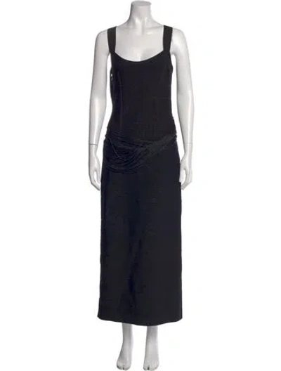 Pre-owned Herve Leger Scoop Neck Long Dress In Black