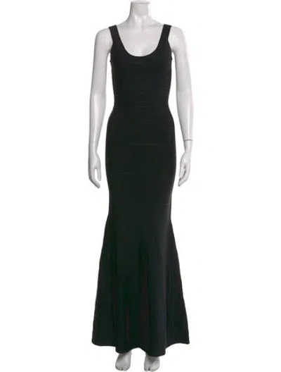 Pre-owned Herve Leger Scoop Neck Long Dress In Black