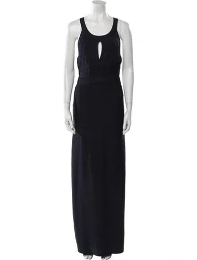Pre-owned Herve Leger Scoop Neck Long Dress In Blue